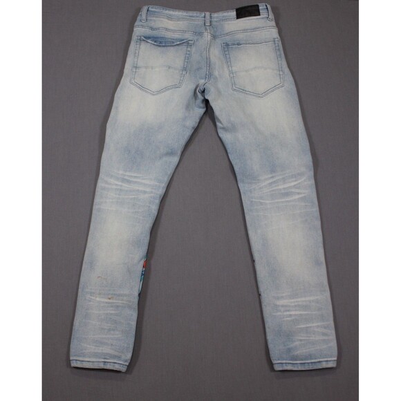 MOTIVE DENIM JEANS Blue Skull Graphic Rhinestone Print Stretch Tag 32X32 (32X31) - Picture 6 of 15